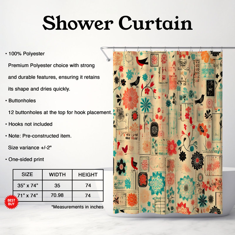 Rideau de douche Vintage Bloom, H 74 po x l 71 po