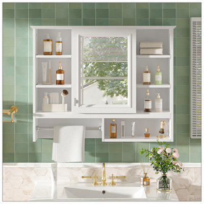 Armoire de rangement murale 35 po 2 en 1 avec tablettes réglables, charnières à fermeture en douceur, tablettes ouvertes, pour meuble-lavabo, salon, rangement de chambre à coucher