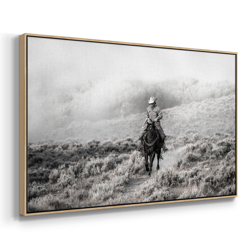 Cowboy, reproduction d'art sur toile, H 25 po x l 37 po x P 2 po, Bois naturel