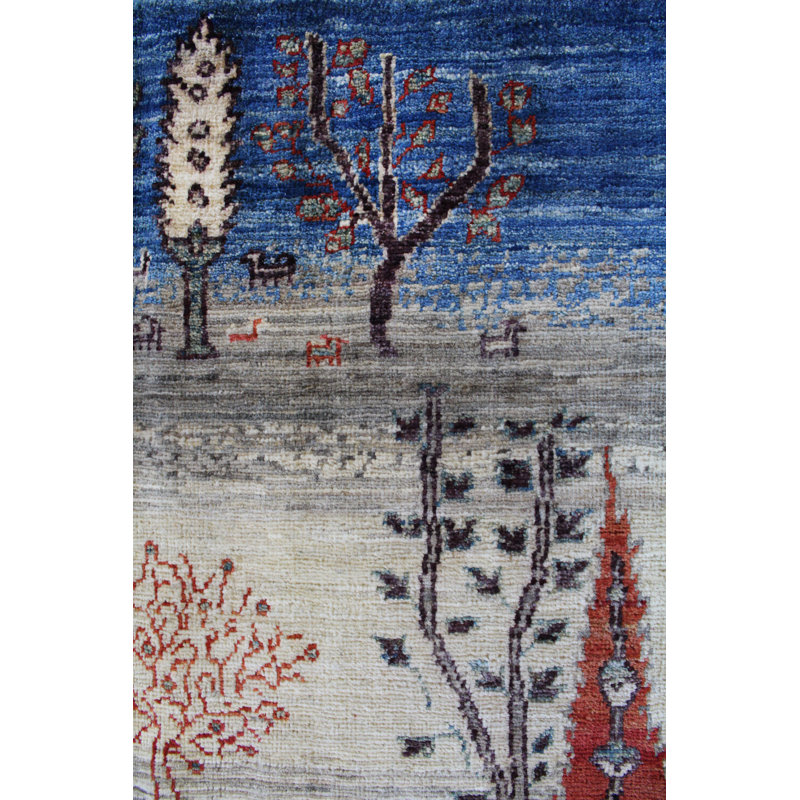 Tapis beige noué à la main de conception unique 2 pi 1 po x 3 pi 2 po New Age
