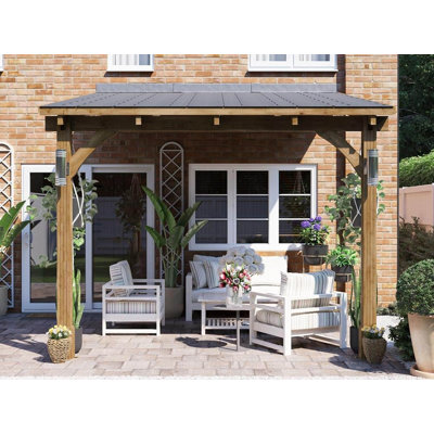 Dunster House Lean To Wooden Gazebo Canopy Kit 3m x 3m Patio Garden Shelter with Roof Shingles Leviathan
