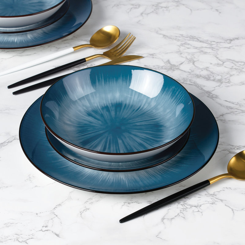 Waterside 12pc Star Porcelain Dinner Set, Blue