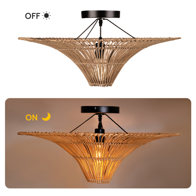 1 - Light Rattan Bowl Pendant, 13.77" H x 39.37" W x 39.37" D