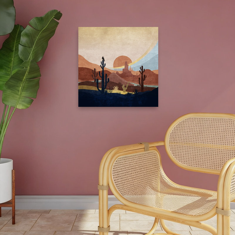 " Desert Sunset View Minimalist Peaceful Retro Cactus Landscape Mountain Wall Art Print " by Emel Tunaboylu