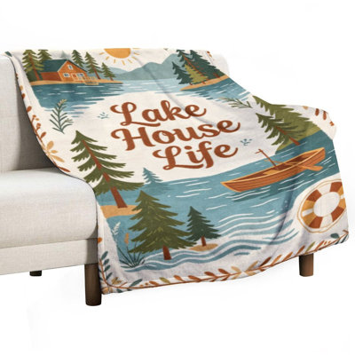 Jeté en flanelle de luxe Lake House Life Scenic Illustration