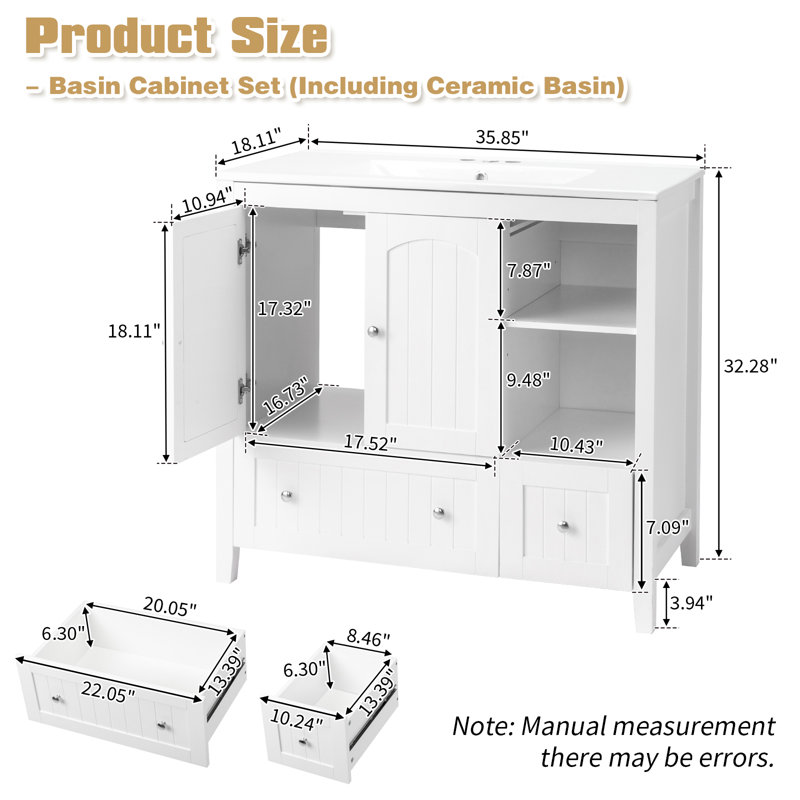 Ensemble de meuble-lavabo 36 po blanc avec 2 portes et 2 tiroirs 36 po, Blanc