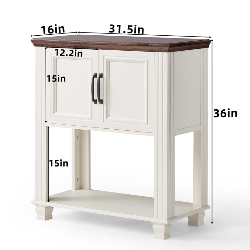 Farmhouse Coffee Bar Table with 2-Door Cabinet, Kitchen Storage Cabinets with Open Shelf, Coffee Station for Dining Room, Kitchen, Hallway, Living Room (White)