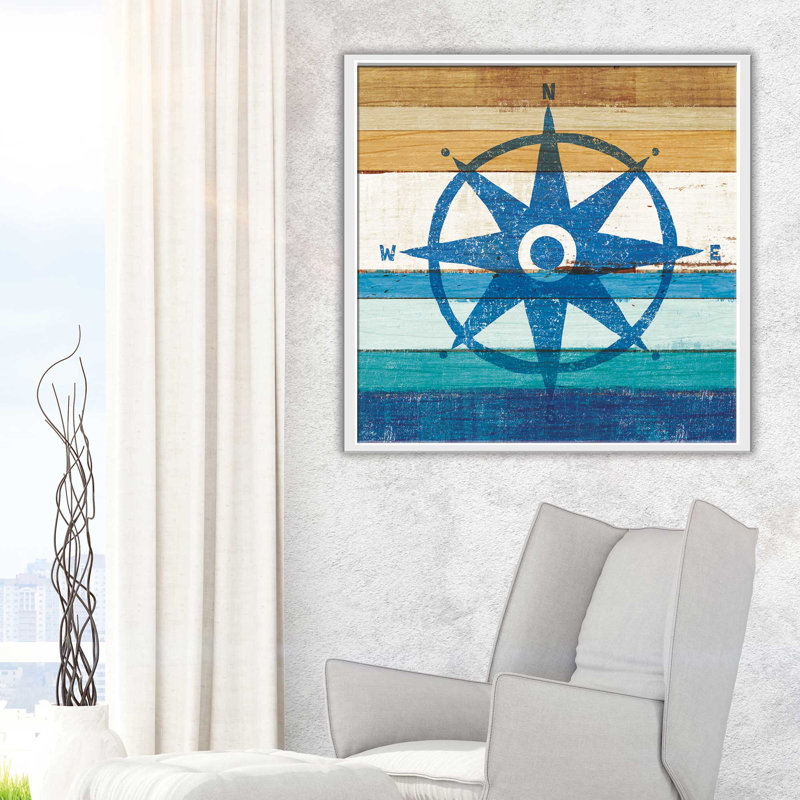 « beachscape iv compass », impression, H 27,5 po x l 27,5 po x P 2 po, Cadre flottant blanc