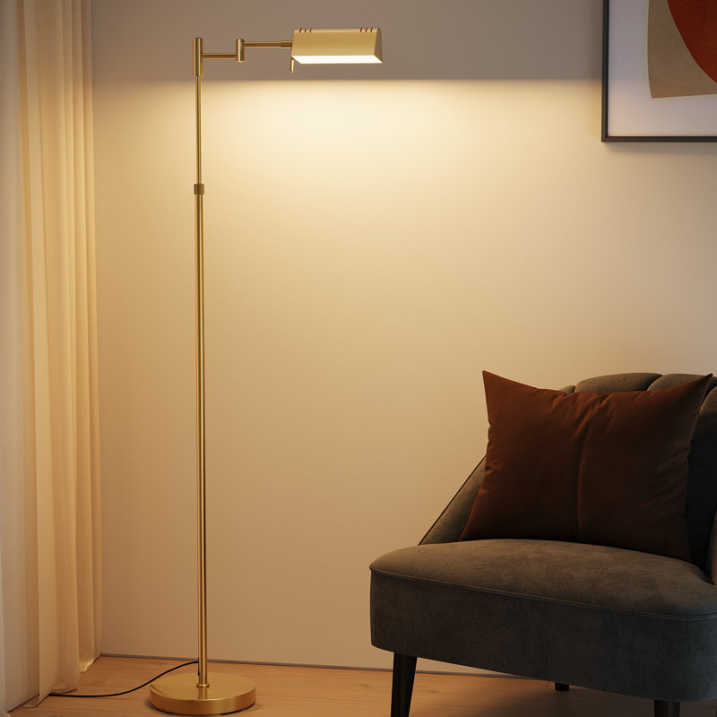 Lampe sur pied 57 po vintage industrielle avec télécommande, intensité variable et températures de couleur, Doré