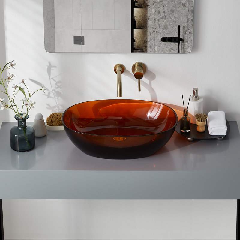 Pensen 22" X 15" Oval Transparent Resin Vessel Bathroom Sink, Brown