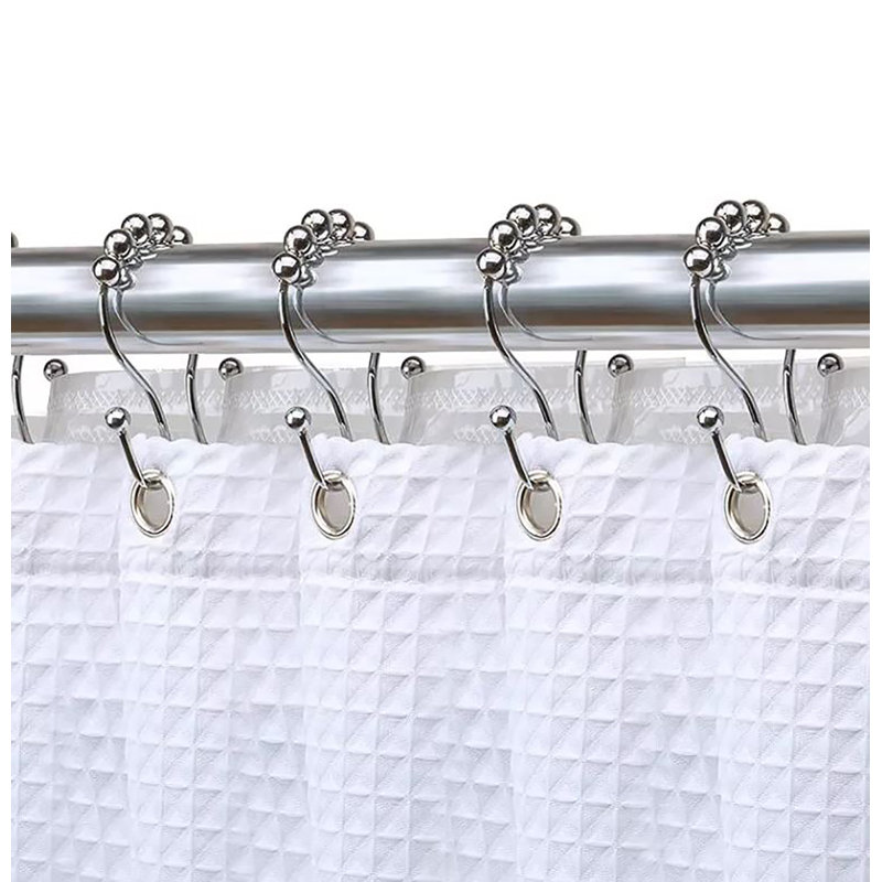 Ensemble de 12 pièces - Anneaux de rideau de douche à double glissement en métal antirouille, Argent