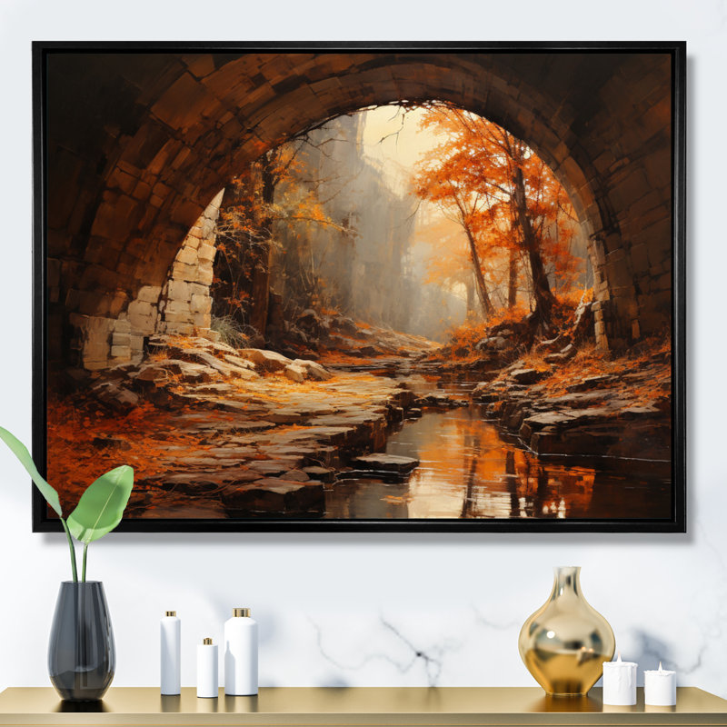 Beige Tunnel Rustic Gateway I, reproduction d'art sur toile, Cadre flottant noir, H 12 po x l 20 po x P 1 po