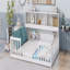 Structure de lit double avec bibliothèque latérale, tablettes, garde-corps, finition blanche-1618536129-1618536130