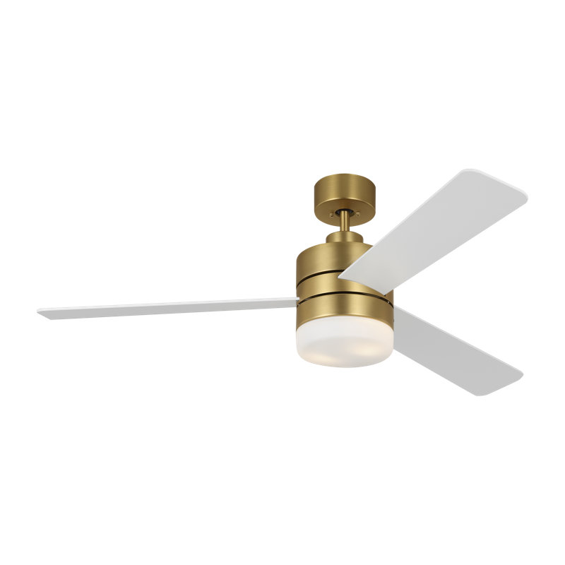 Adna 44'' Ceiling Fan with Light Kit, Matte White, 52", Burnished Brass