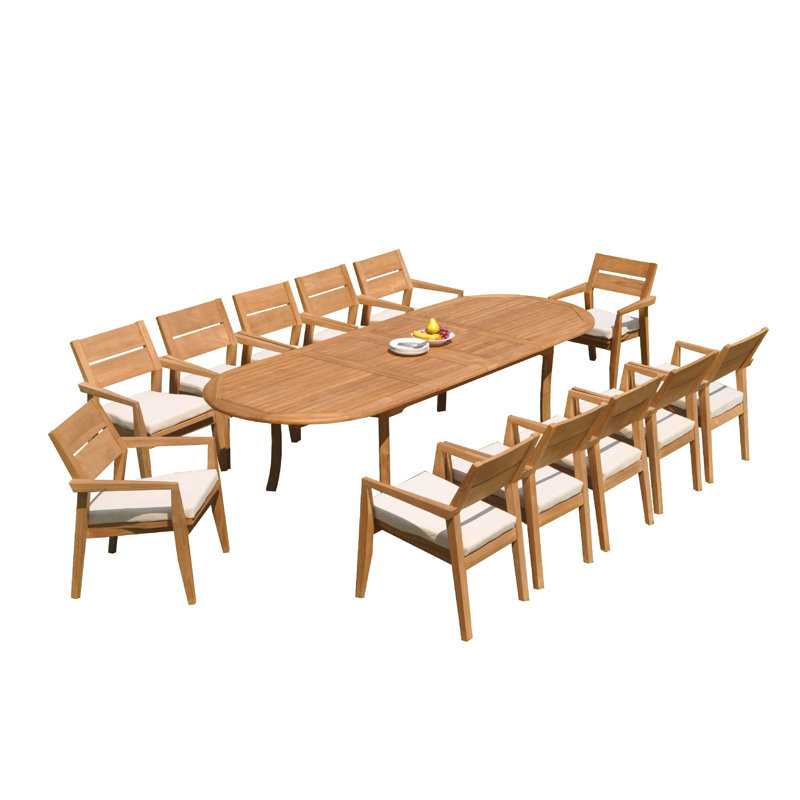 Maston 12 - Person Teak Wood Patio Dining Set with Oval Table