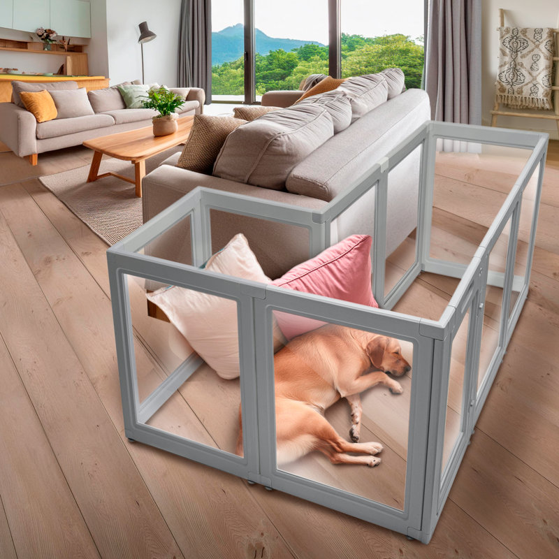 Clear Gray Plastic 30-Inch 6-Panel Pet Playpen