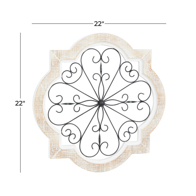 White Wooden Scroll Home Wall Decor with Metal Scroll Work