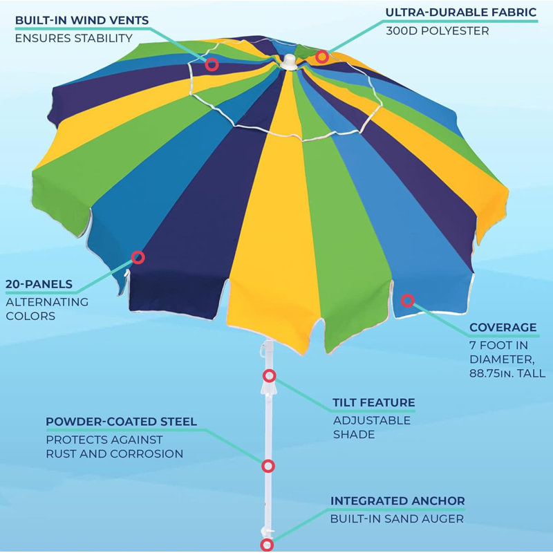 7 ft. Multicolor Beach Umbrella with Sand Anchor and Carry Bag