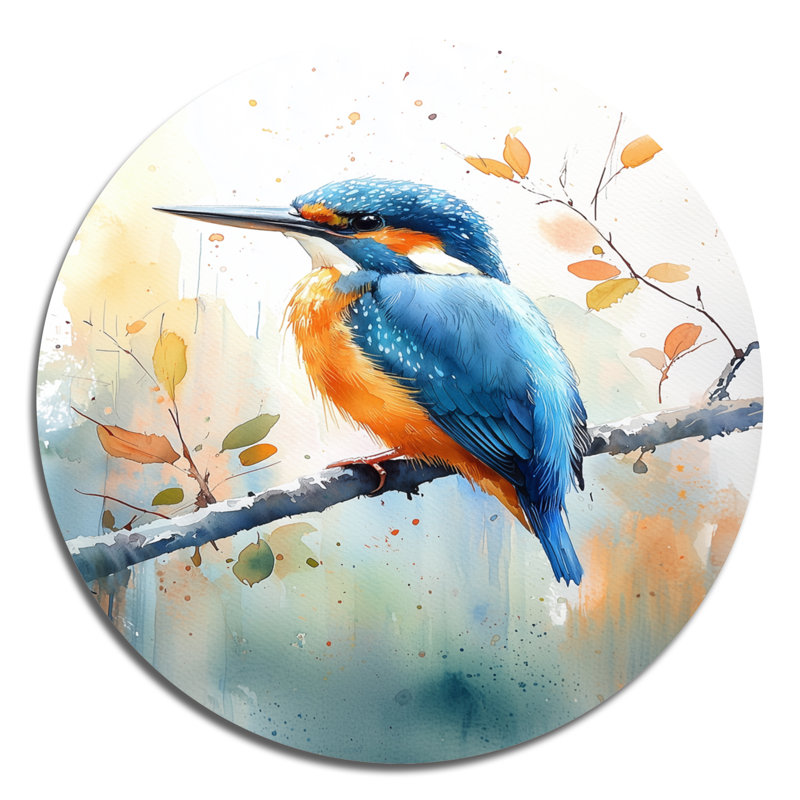 Joelaine - oiseau mural rond en métal, décoration murale moderne en métal bleu, H 16 po x l 16 po