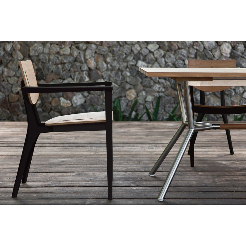 Table de salle à manger Reef, Teck, Acier inoxydable / barre transversale en teck, H 29,5 po x l 94,5 po x P 39,38 po