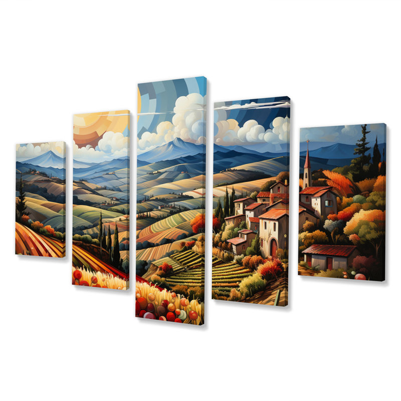 Italie, Toscane, vignobles VI, art mural sur toile, Italie, 5 panneaux