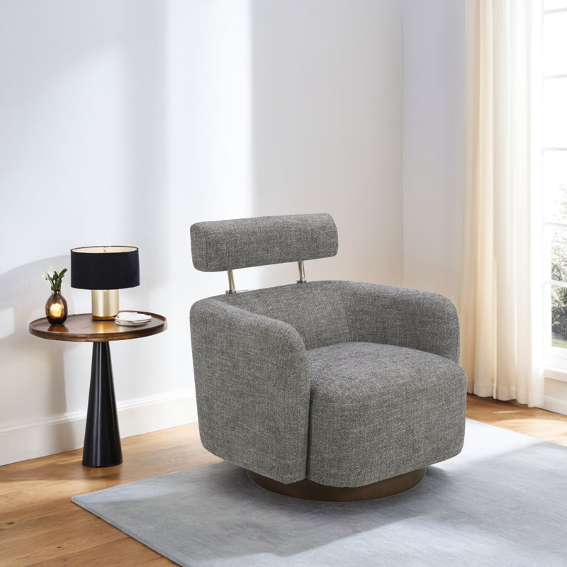 Fauteuil d'appoint pivotant avec appui-tête réglable Becerril, Noyer, Polyester gris galet