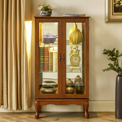 Cabinet Curio avec tablettes réglables et panneau arrière en miroir