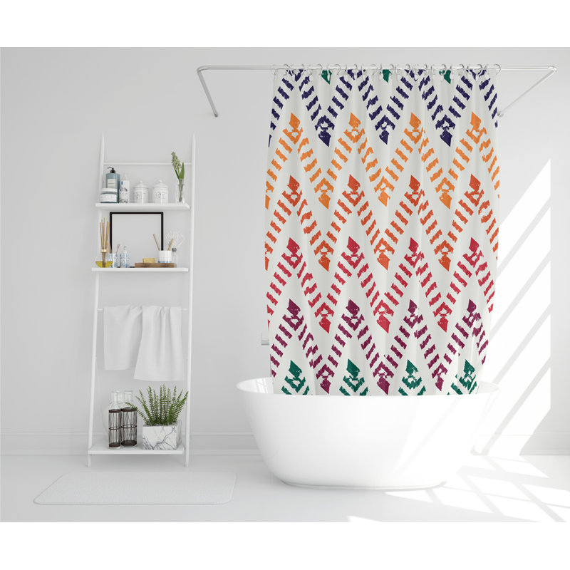 Freehand Horizontal Zigzag And Chevron Stripes Designer Shower Curtain
