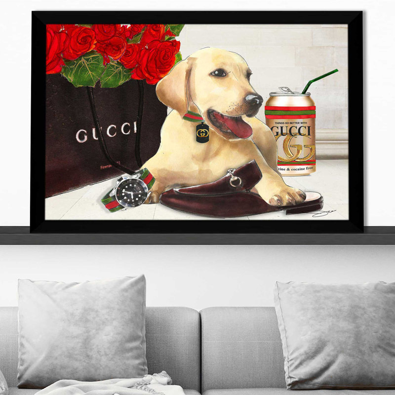 Gucci Labrador (horizontal) par By Jodi - impression, H 33,5 po x l 49,5 po x P 1 po, Cadre noir