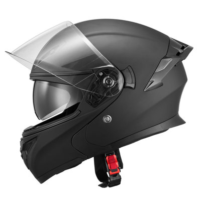 Casque de motocyclette, modulaire, casque de motocross pour adulte avec grande visière transparente, motocyclette de course confortable avec doublure détachable pour hommes et femmes, approuvé DOT (noir mat, M)