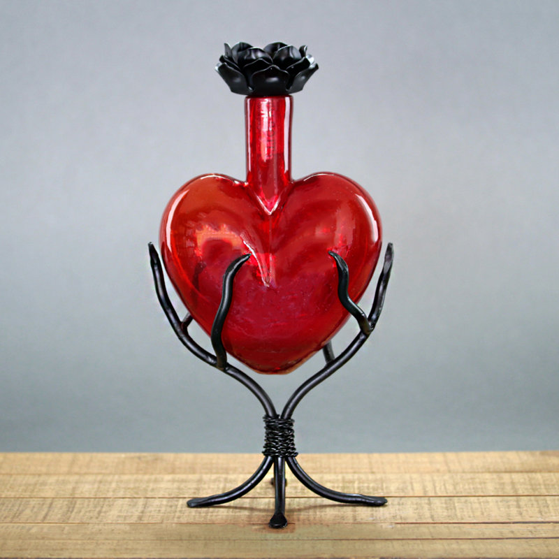 Anibar Handmade Glass Decorative Bottle, 14" H x 7" W x 4" D, Red