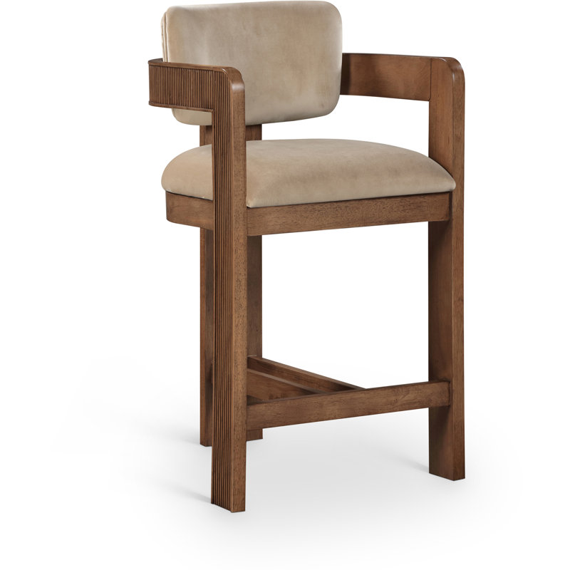 Tabouret rembourré Sacha Howley, Velours, Brun, Beige