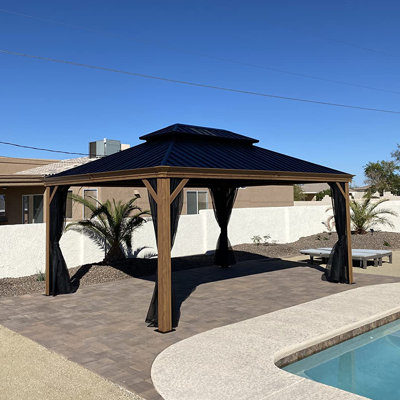 PURPLE LEAF Outdoor Wood Grain Aluminum Frame Gazebos