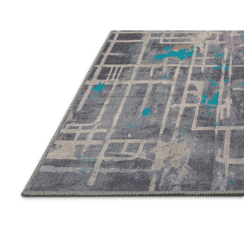Machine Washable Gray Area Rug, Square 5'