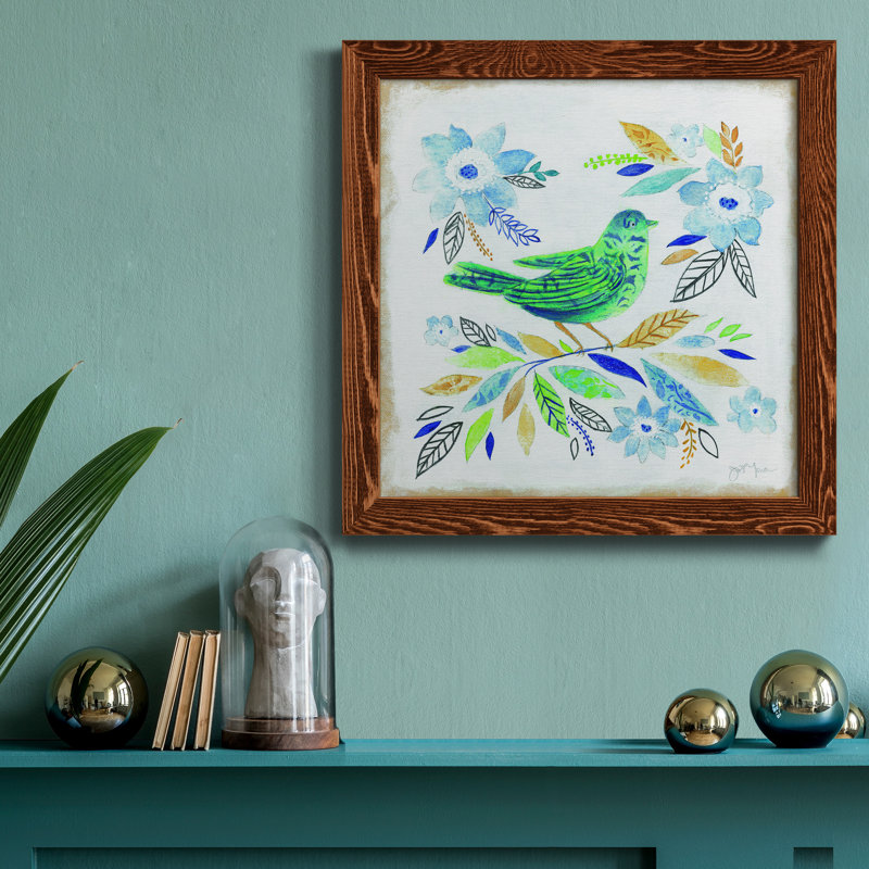 Oiseau Chanteur I - peinture sur toile encadrée, H 17 po x l 17 po x P 1,5 po, Érable encadré