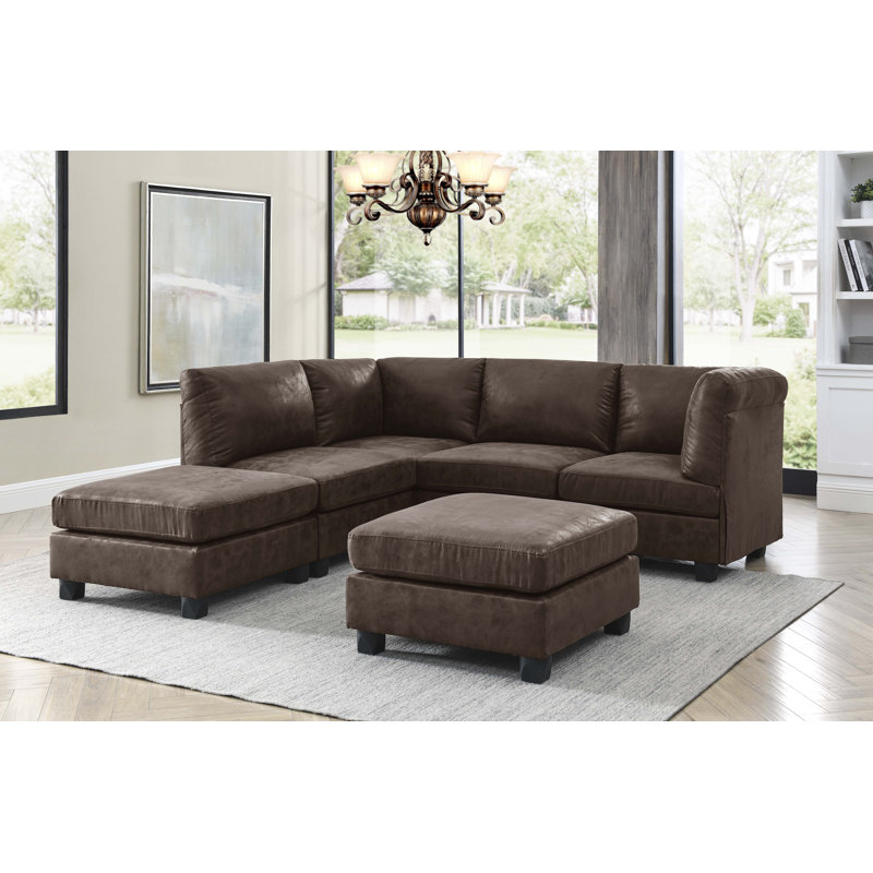 Angelamaria Faux Leather L-Shaped Sectional, Brown Faux Leather
