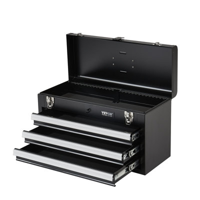 Metal Tool Box, 20.5-Inch, Portable Metal Tool Box With 3 Drawers, Small Tool Chest With EVA Liners, Ball Bearing Slide Drawers Locking And Powder Coated Finish, Multi-Function Tool Organizer