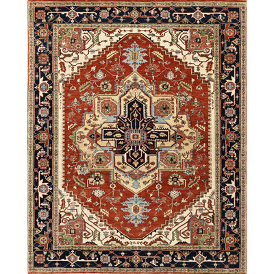 High-Quality Hand-Knotted Red And Blue Area Rug
