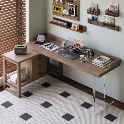 70.87"Light walnut L-Shaped Solid Wood desks
