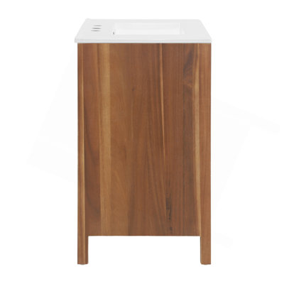 Meuble-lavabo autoportant de style campagnard de 76 cm (30 po) avec lavabo intégré en céramique blanche, armoire en placage de bois d'acacia naturel à chevrons et finition lisse, portes à fermeture amortie et tiroir à extension complète, B
