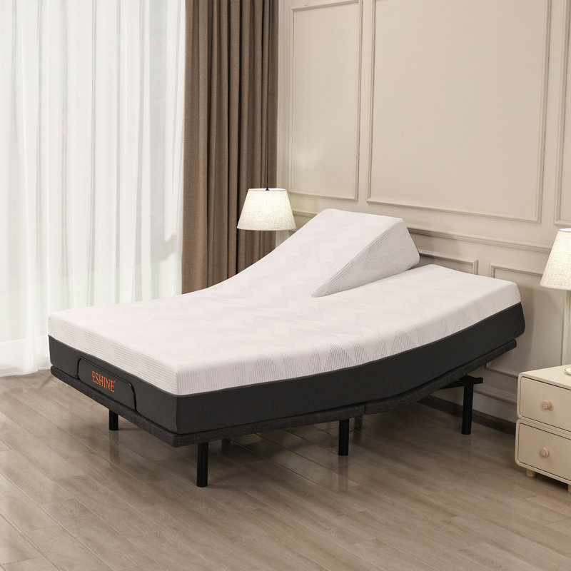 Base de lit réglable pour grand lit divisé avec matelas en mousse à mémoire de forme mi-ferme de 12 po, télécommande sans fil et contrôle des applications, massage, éclairage sous le lit, gris urbain E3100