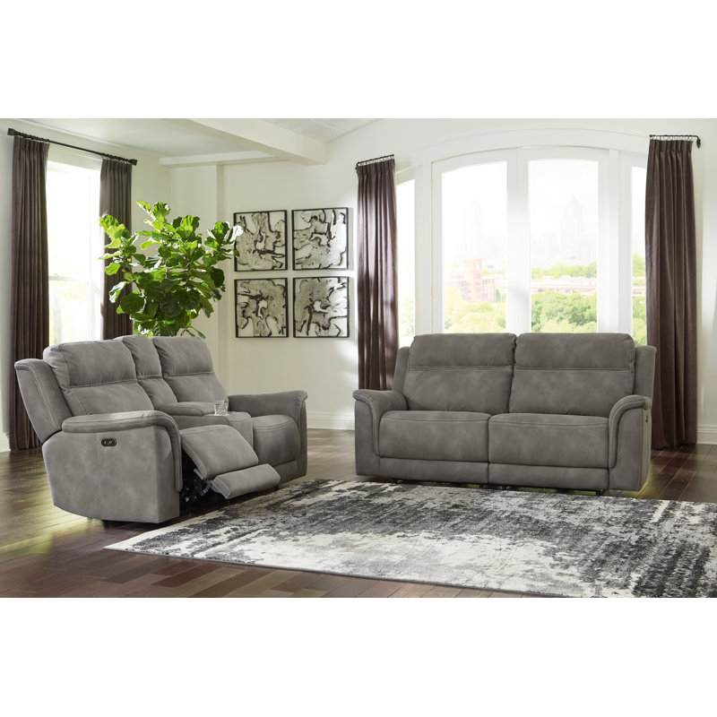 Next-Gen DuraPella Power Reclining Sofa and Loveseat, Gray