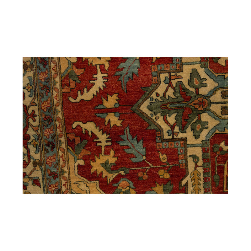 Tapis rouge et ivoire noué à la main de haute qualité