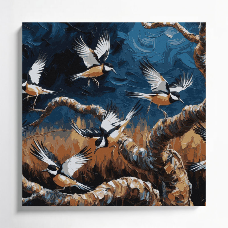 «Birds African Pied Wagtail», art mural sur toile, H 8 po x l 8 po