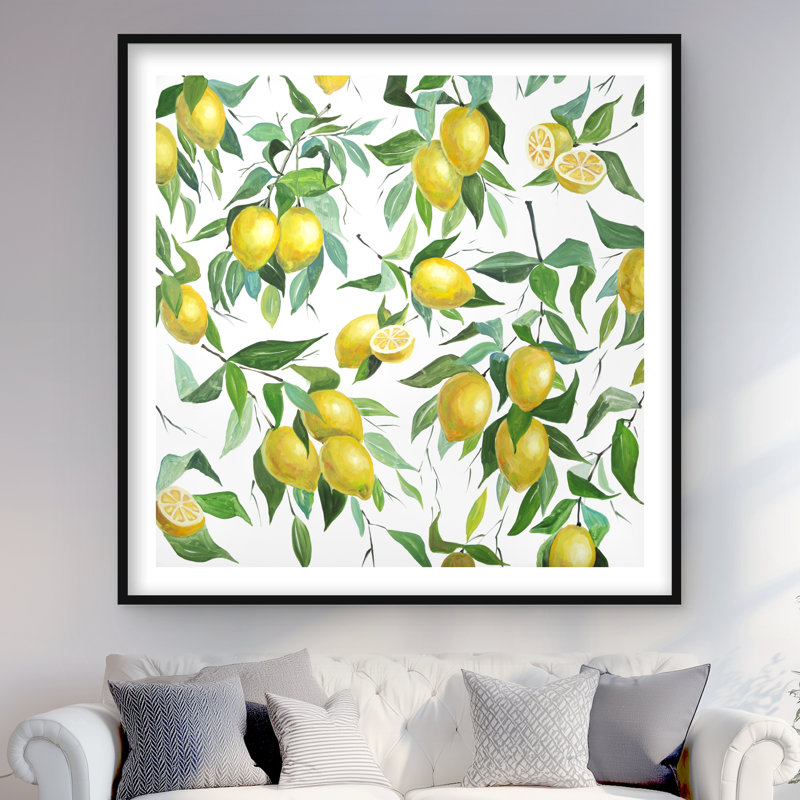 Motif de citron - feuilles, gastronomie, décoration encadrée