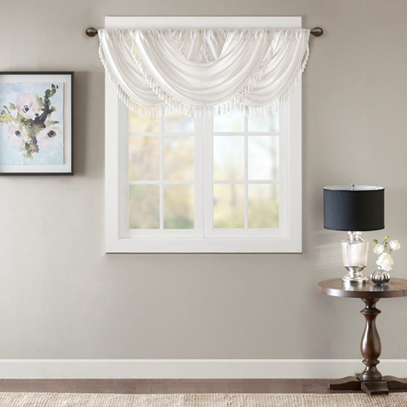 Faux Silk Waterfall Embellished Valance White 38X46", White