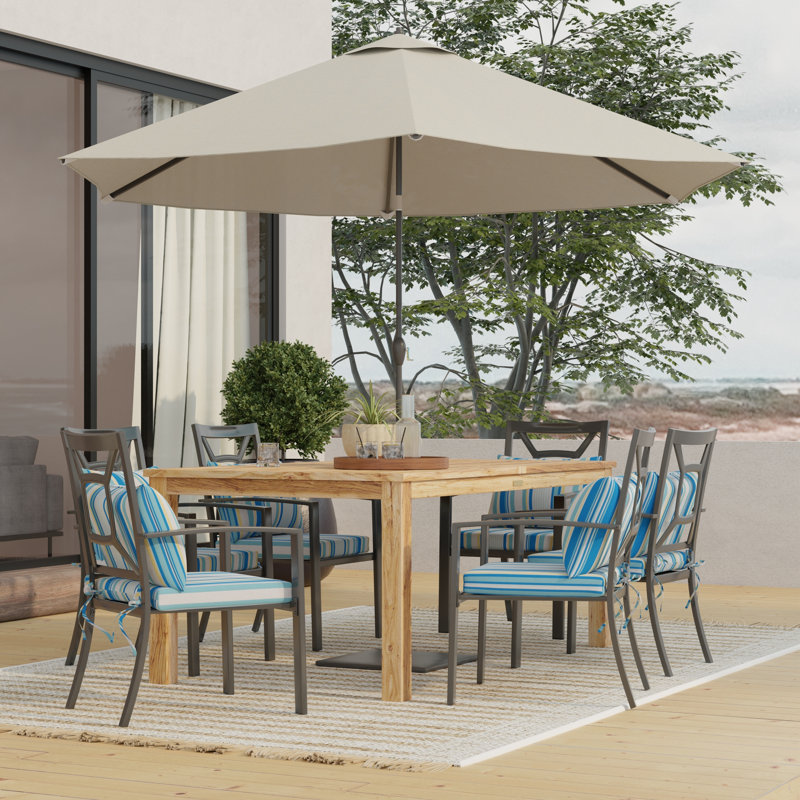 Lillian Outdoor Dining Chair Pad, Turquoise Beach Stripe 