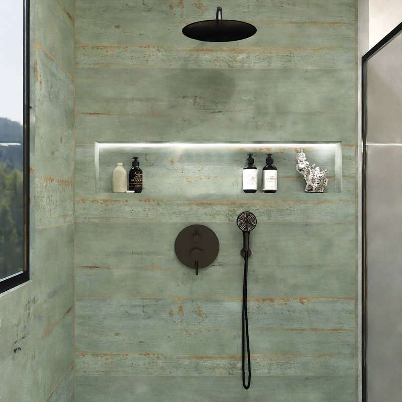 Système de douche ronde avec douchette à main DAX Salerno, noir mat, Mat