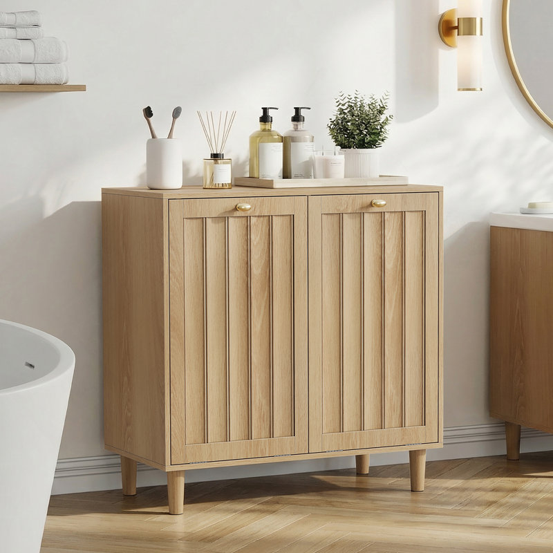 Panier à linge incliné avec panier intérieur amovible, panier à linge dissimulé, armoire de rangement pour salle de bain, support de rangement autoportant, couleur chêne