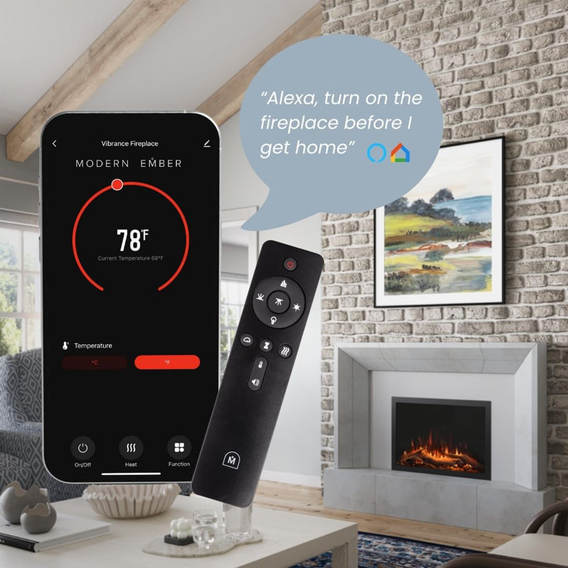 Highmark 30" Traditional Electric Fireplace Insert Heater, Wi-Fi, Google & Alexa Compatible, Logs & Crystals, 19.5" H x 30" W